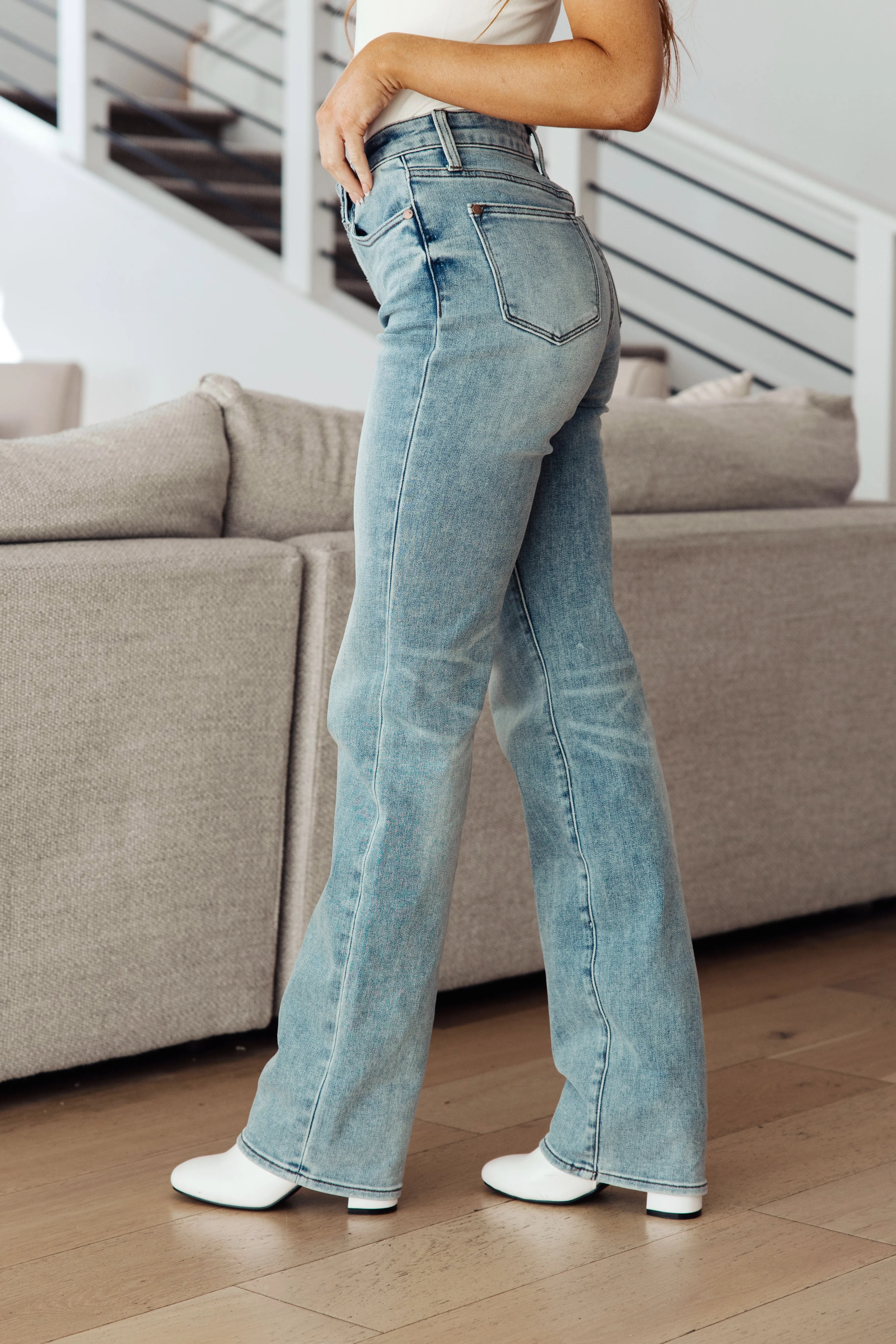 Miranda High Rise Plaid Cuff Vintage Straight Jeans by Judy Blue