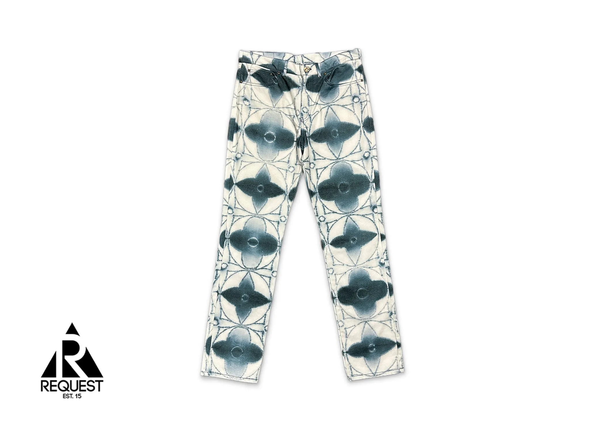 Monogram Shibori Printed Denim Pants "White/Blue"