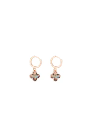 MOP HUGGIE HOOP CLOVER DROP EARRINGS