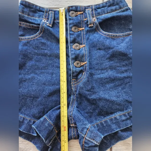 MOUSSY High Waist Denim Shorts Womens Sz 0 Dark Wash Button Fly Exposed  3&quot; NEW