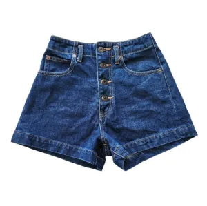 MOUSSY High Waist Denim Shorts Womens Sz 0 Dark Wash Button Fly Exposed  3&quot; NEW