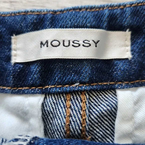 MOUSSY High Waist Denim Shorts Womens Sz 0 Dark Wash Button Fly Exposed  3&quot; NEW