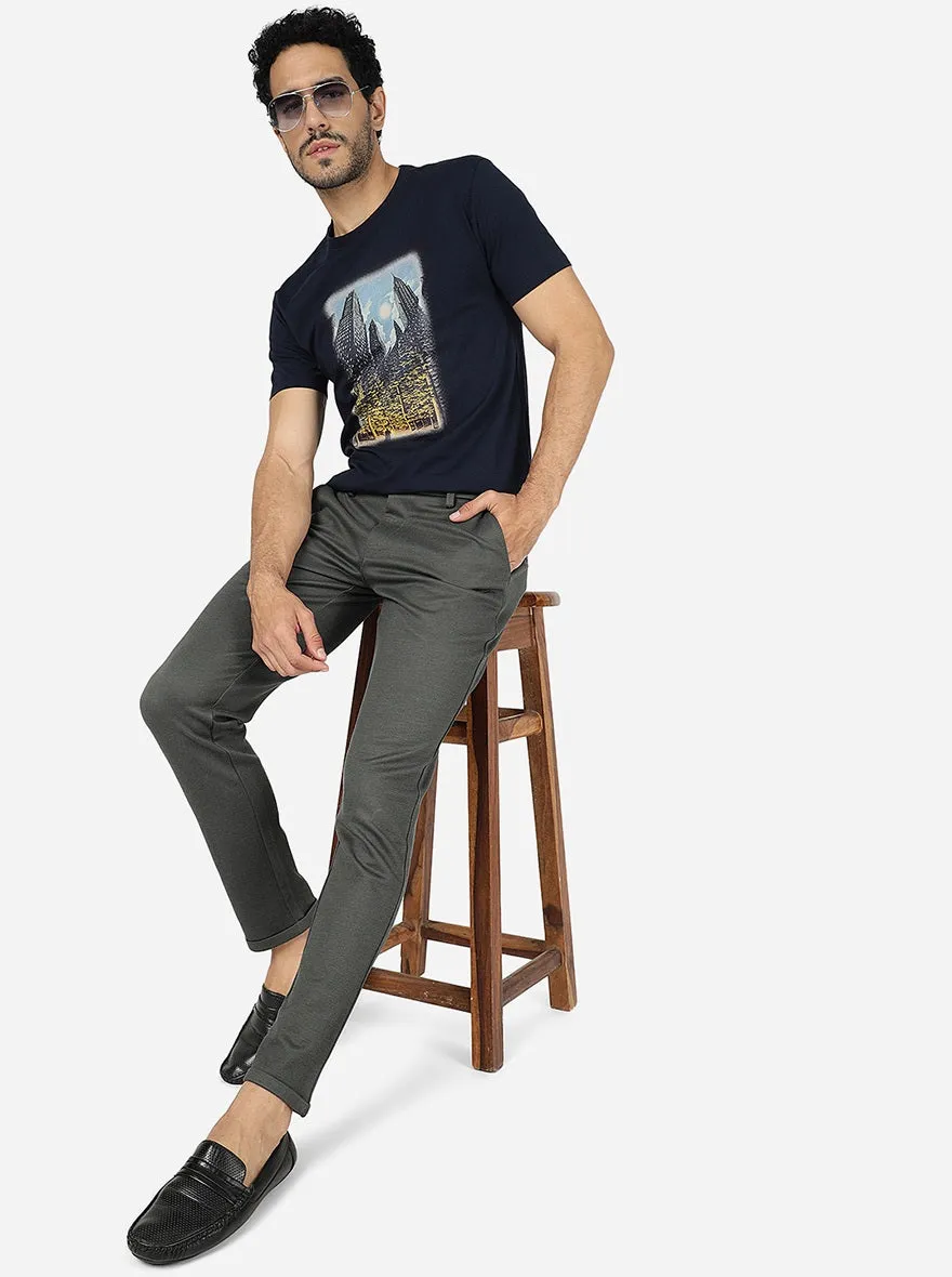 Navy Blue Printed Slim Fit T-Shirt | JadeBlue