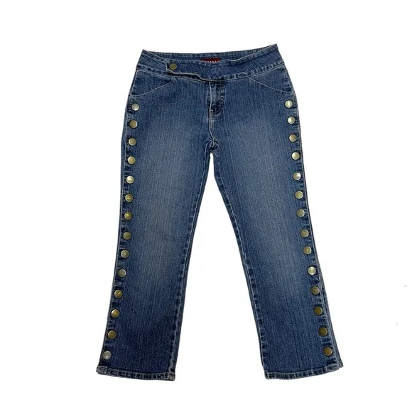 Nevada jeans size 9/10 W28 L23 capri metal inserts blue Pocketless Rear Vintage