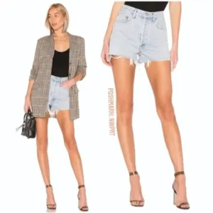 NEW AGOLDE Dee Shorts Digit Light Wash Blue Denim Jean Distressed 23 Aritzia