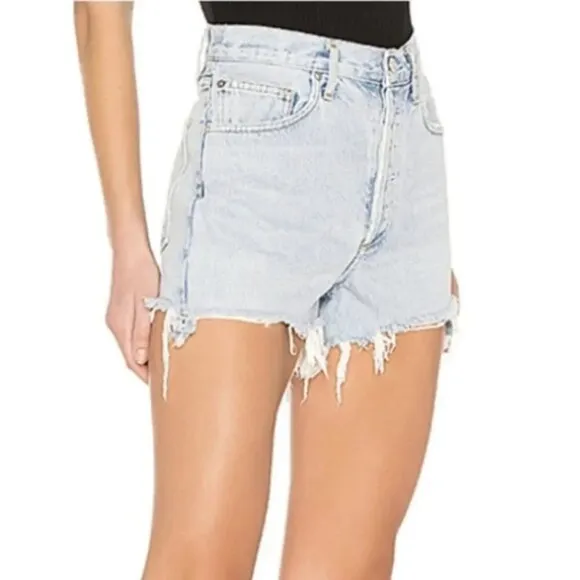 NEW AGOLDE Dee Shorts Digit Light Wash Blue Denim Jean Distressed 23 Aritzia
