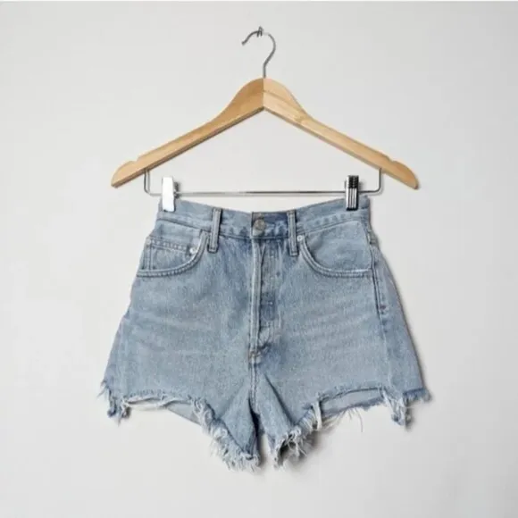 NEW AGOLDE Dee Shorts Digit Light Wash Blue Denim Jean Distressed 23 Aritzia