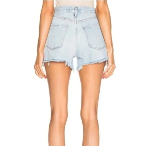 NEW AGOLDE Dee Shorts Digit Light Wash Blue Denim Jean Distressed 23 Aritzia