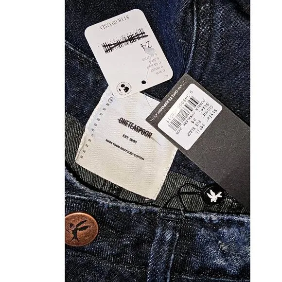 NWT Free People One Teaspoon STREET WALKER Denim Shorts $118 Size 24 Fox Black