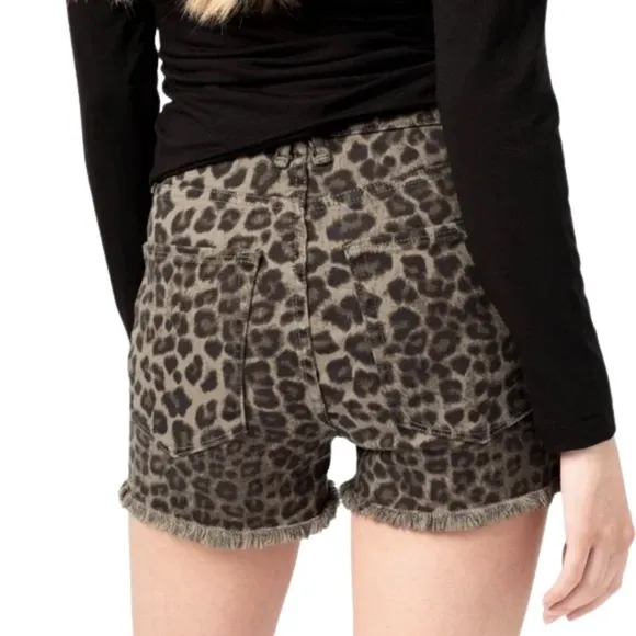 NWT Good American Olive Leopard Raw Hem Cut Off Shorts Sz. 00