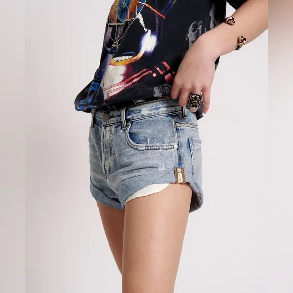 NWT One Teaspoon Bandits Low Waist Denim Shorts - Hendrixe Blue size 32
