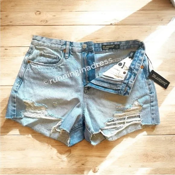 NWT Revolve Blank NYC The Barrow Vintage High-Rise Light Wash Distressed Shorts
