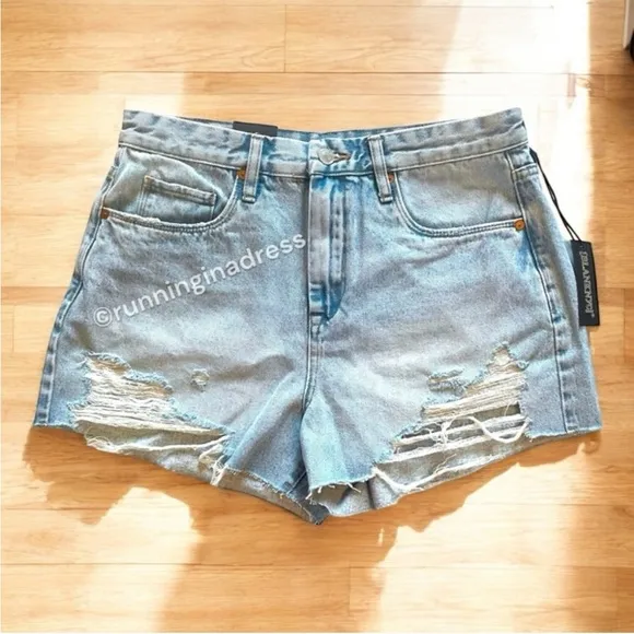 NWT Revolve Blank NYC The Barrow Vintage High-Rise Light Wash Distressed Shorts
