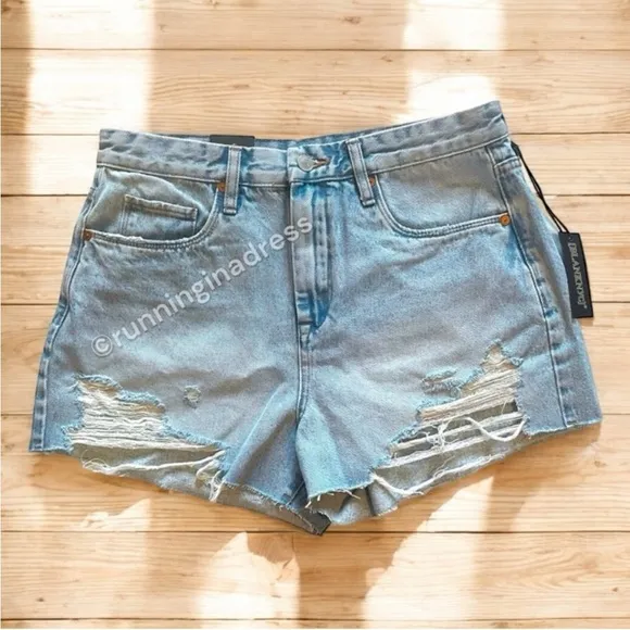 NWT Revolve Blank NYC The Barrow Vintage High-Rise Light Wash Distressed Shorts