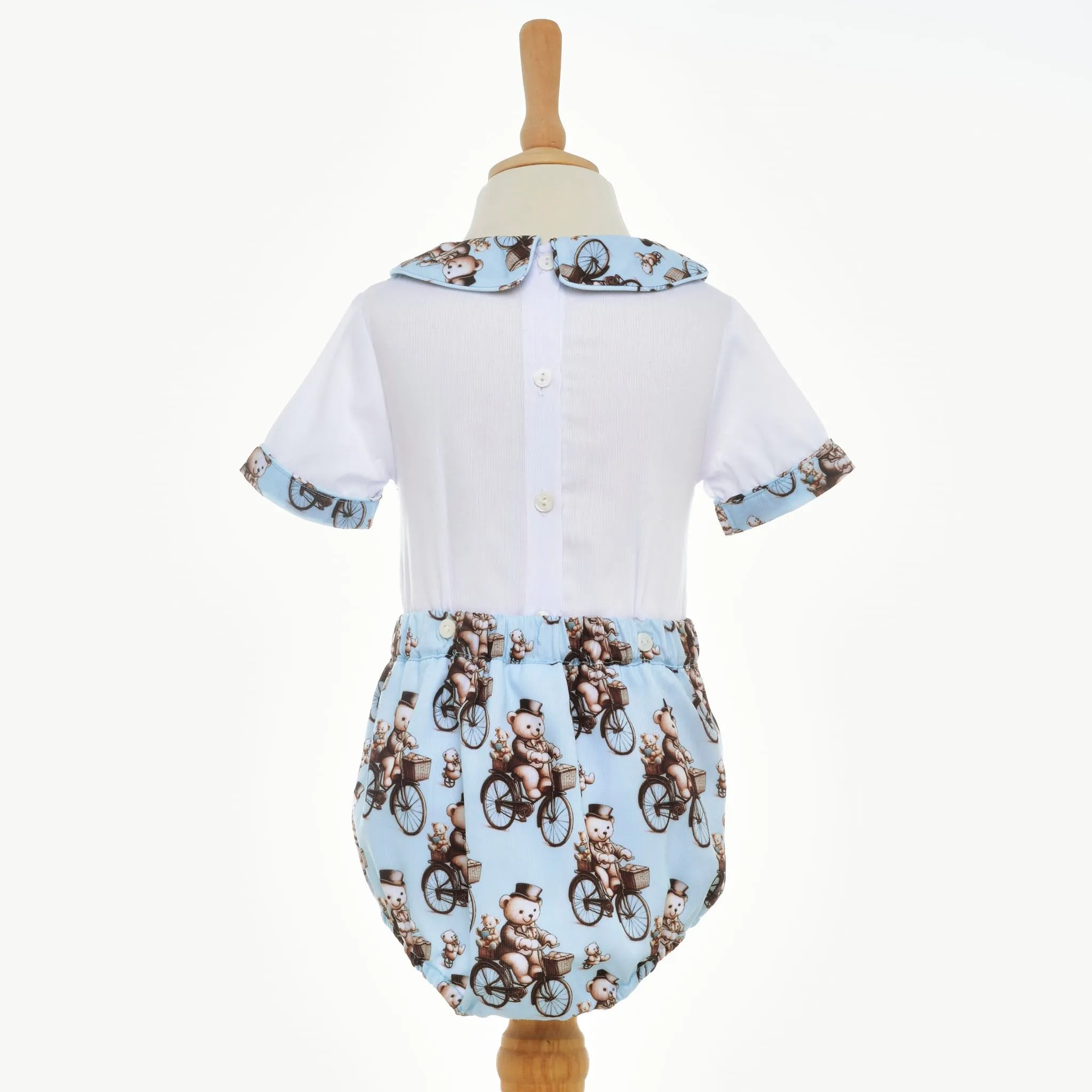 Ocean Baby Boys Smocked Cycling Vintage Teddy Bear Buster Suit Set (NB-2Yrs)