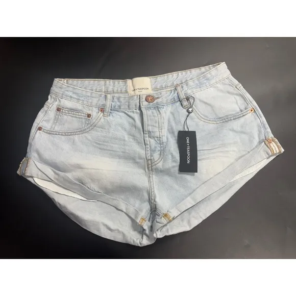 One Teaspoon NWT Bandits Low Waist Denim Shorts Casanova Blue Size 32 MSRP $110