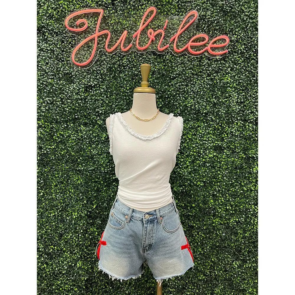 Pantheress Red Ribbon Shorts