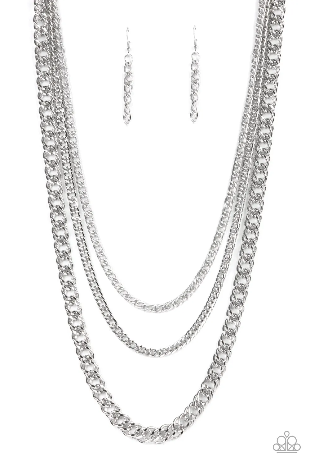 Paparazzi "Chain of Champions" Silver Metal Multiple Chain Link & Layered Necklace Set