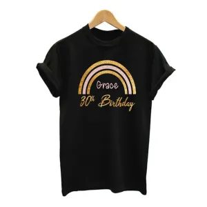 Personalised Glitter Rainbow Birthday T-shirt - Add any Year
