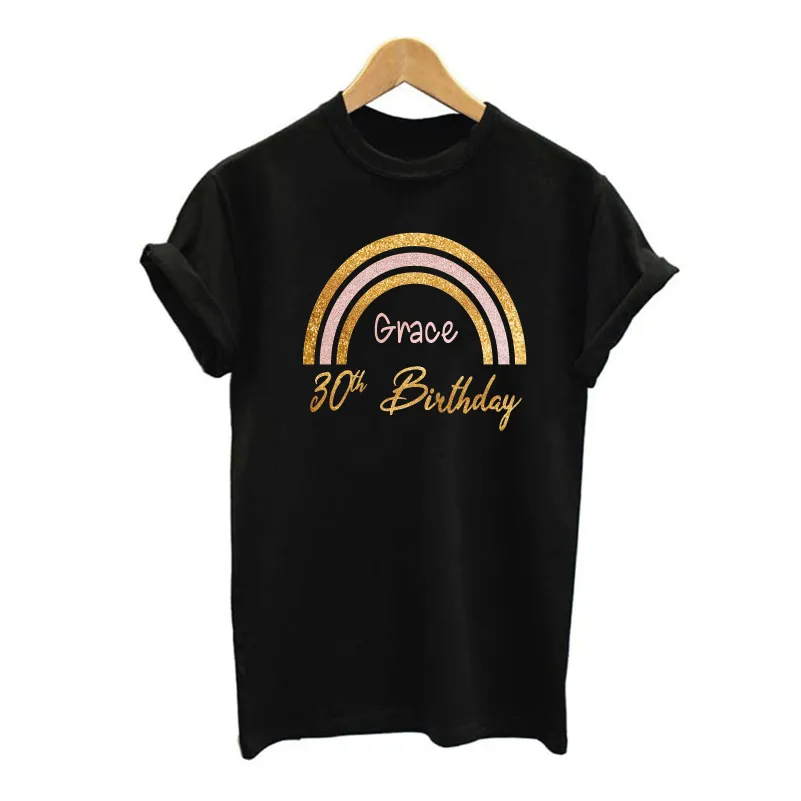 Personalised Glitter Rainbow Birthday T-shirt - Add any Year