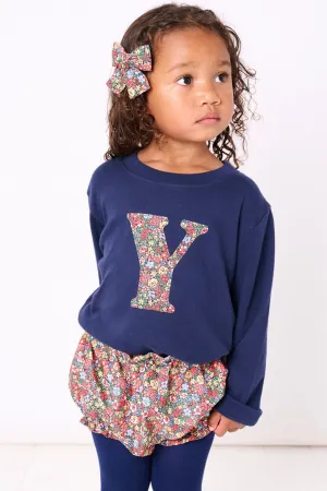 Personalised Navy T-Shirt in Emma Louise Liberty Print