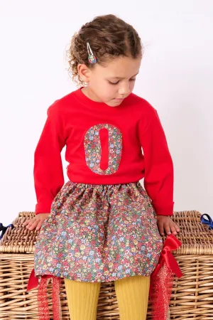 Personalised Red T-Shirt in Emma Louise Liberty Print
