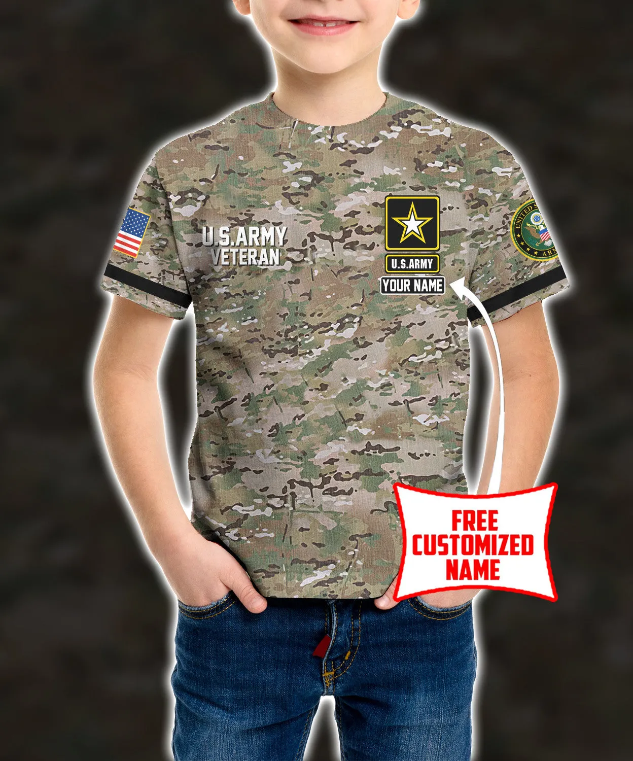 Personalized Custom Name 3D US Army Veteran Ver2 Kid Tshirt QT301231