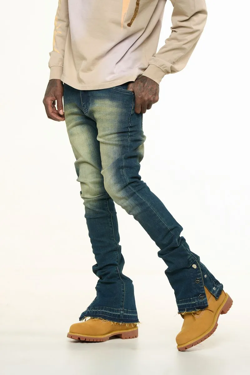 PHEELINGS EMOTIONALLY DRIVEN FLARE STACK DENIM (MEDIUM BLUE VINTAGE WASH)