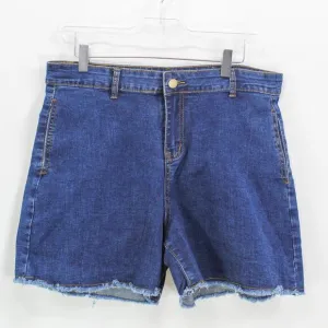 PHOENISING Blue High Rise Raw Hem Denim Shorts