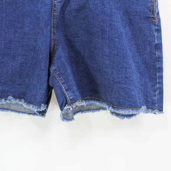 PHOENISING Blue High Rise Raw Hem Denim Shorts