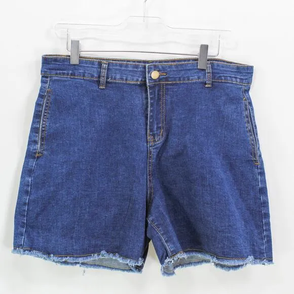 PHOENISING Blue High Rise Raw Hem Denim Shorts
