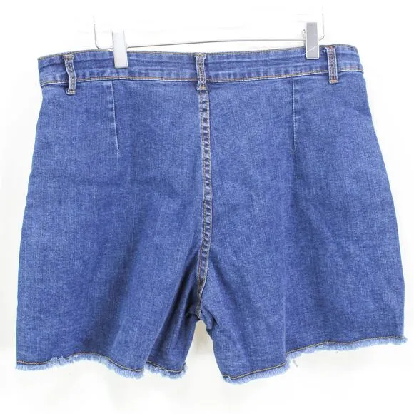 PHOENISING Blue High Rise Raw Hem Denim Shorts