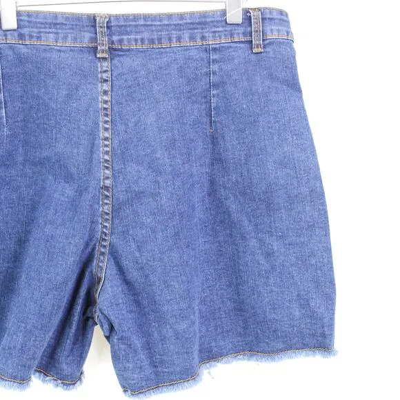 PHOENISING Blue High Rise Raw Hem Denim Shorts