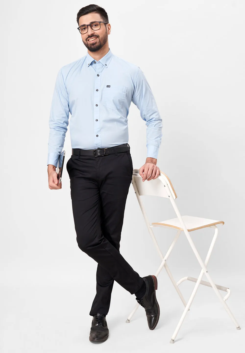 Pure Cotton Semi Formal-Smart Fit Shirt - 42427