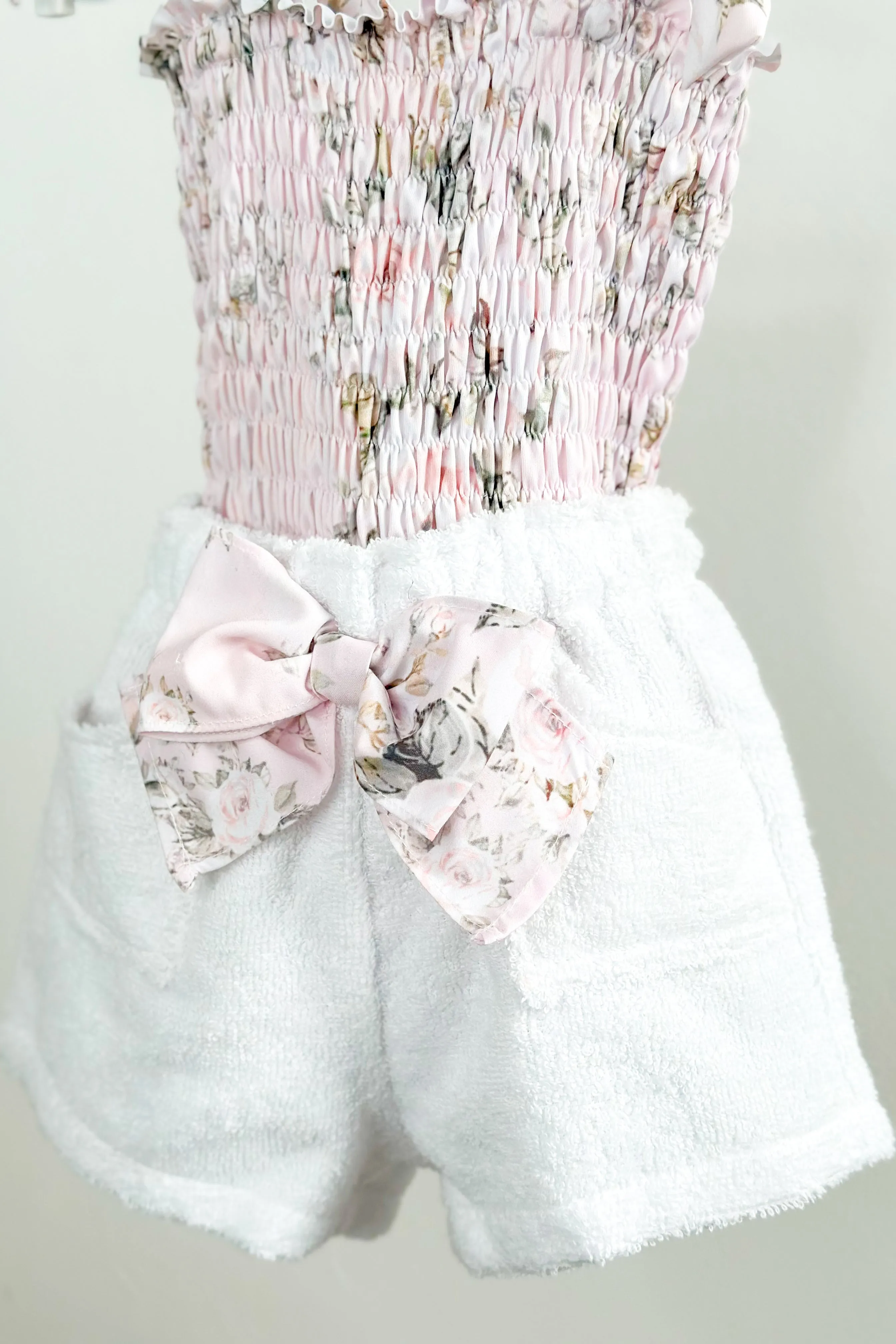 "Blossom" Pink Floral Bow Towelling Shorts