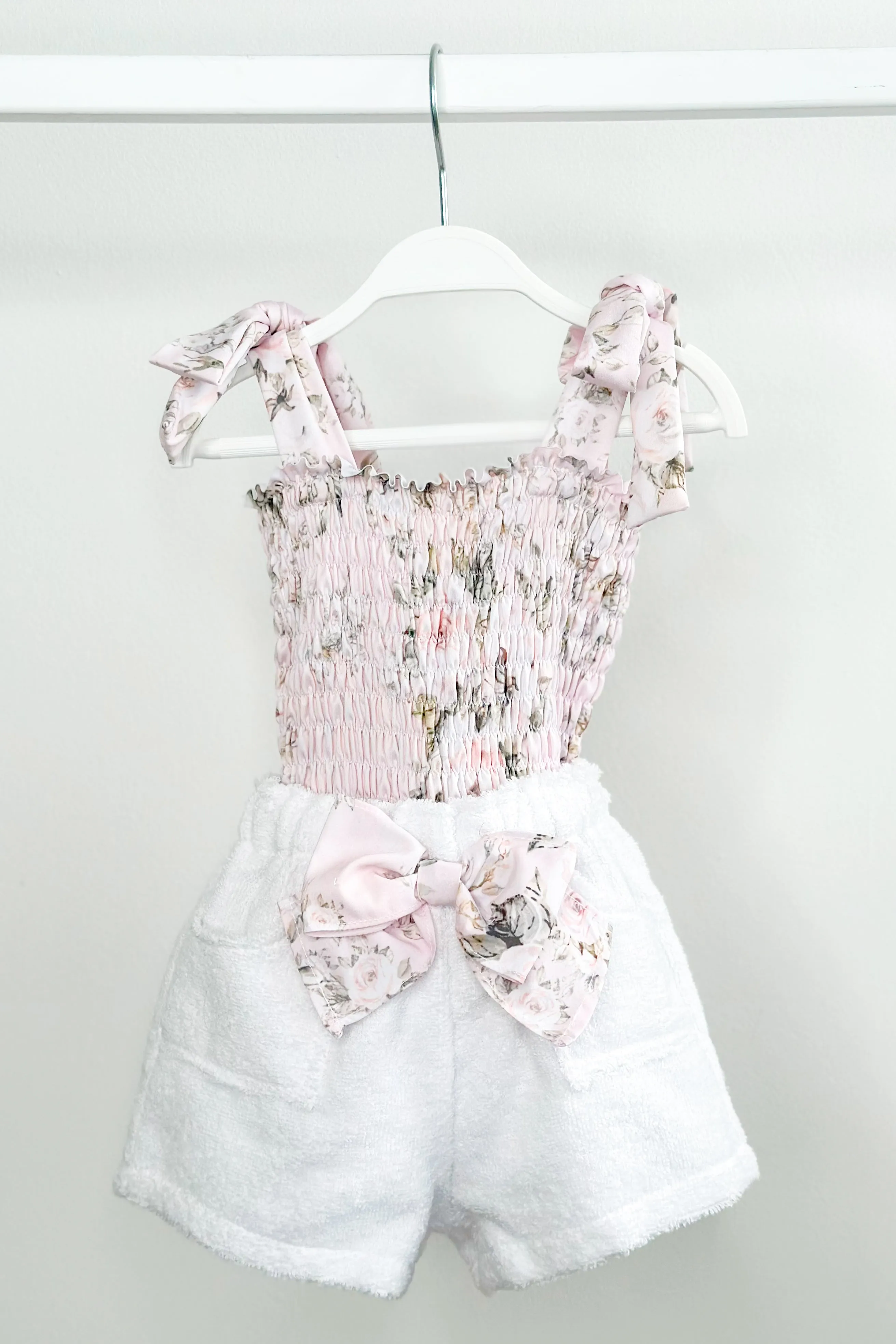 "Blossom" Pink Floral Bow Towelling Shorts