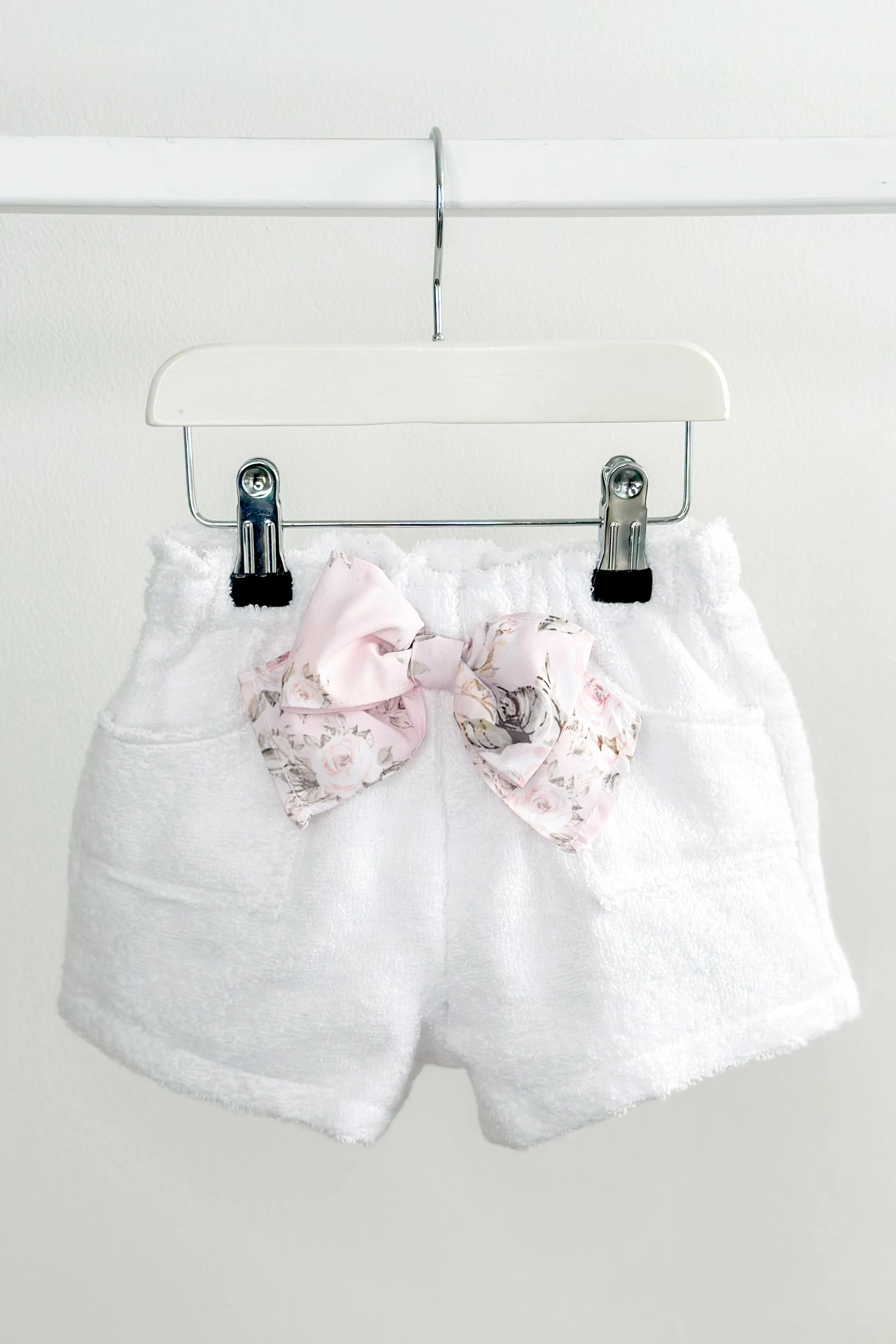 "Blossom" Pink Floral Bow Towelling Shorts