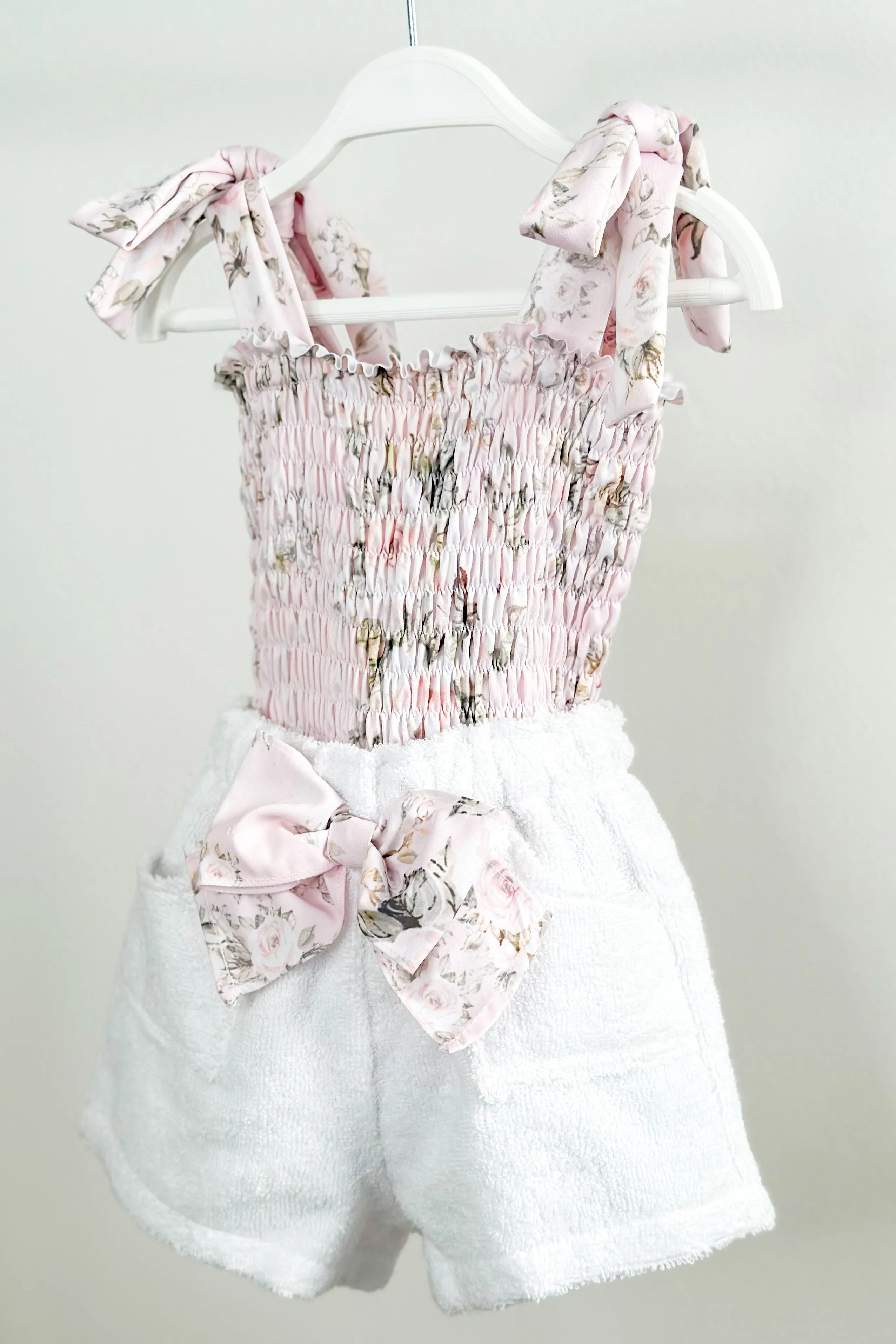 "Blossom" Pink Floral Bow Towelling Shorts