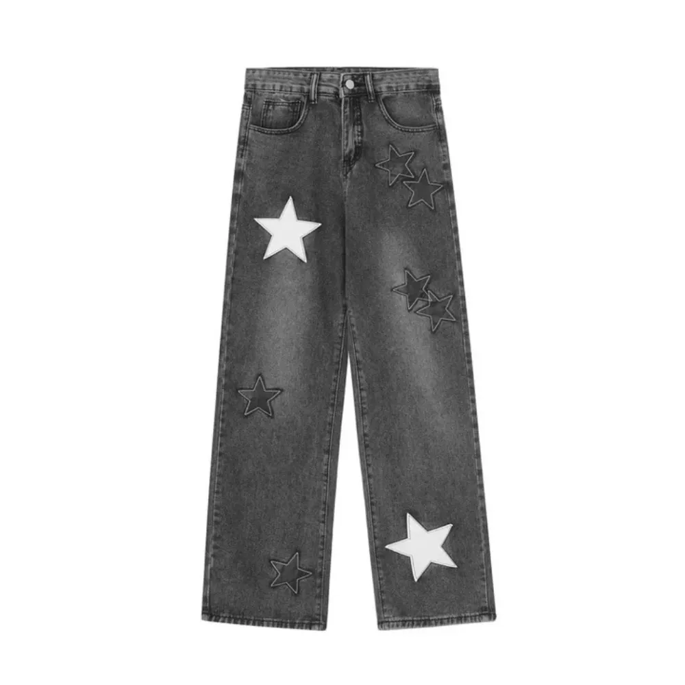 "Vintage Street Star Patchwork Straight" Jeans