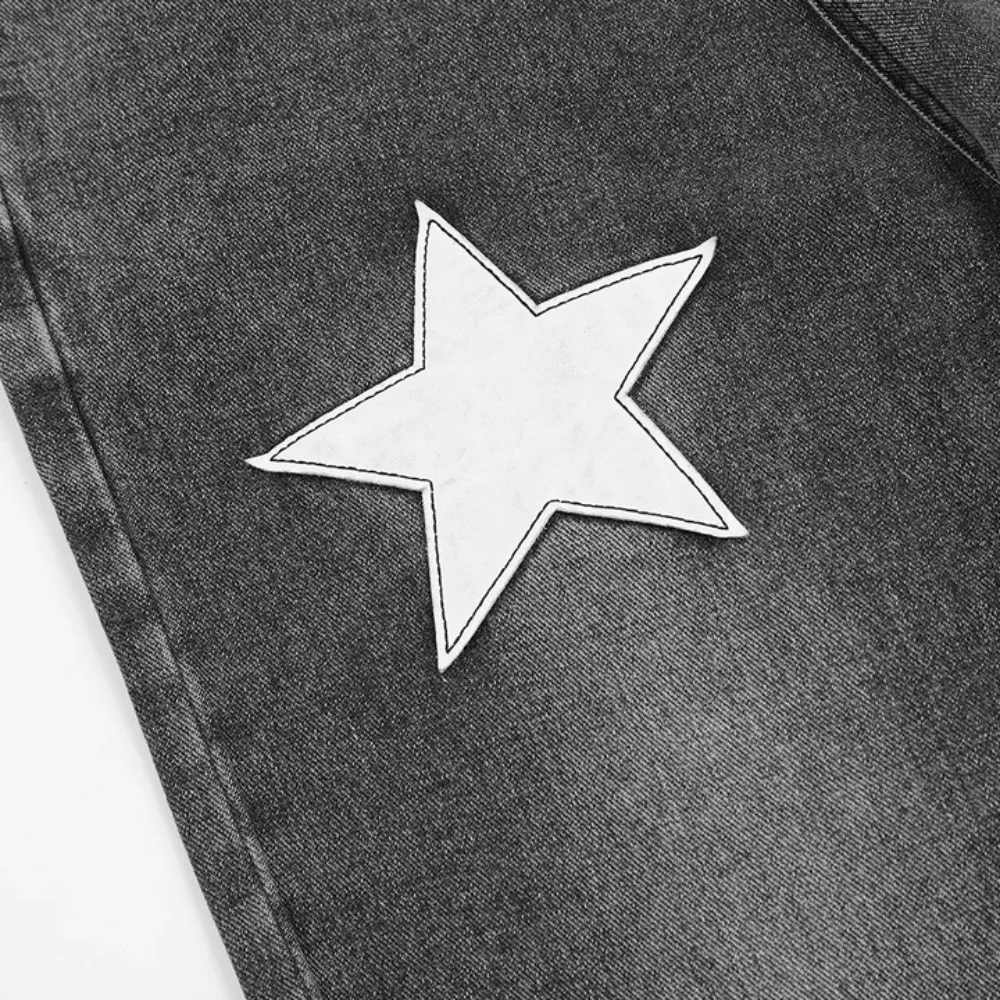 "Vintage Street Star Patchwork Straight" Jeans