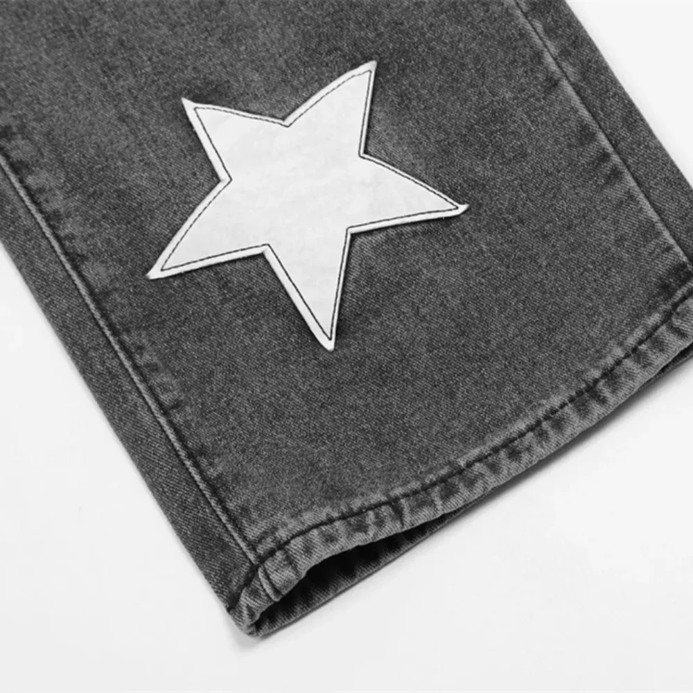 "Vintage Street Star Patchwork Straight" Jeans
