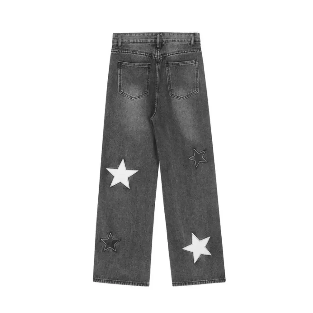 "Vintage Street Star Patchwork Straight" Jeans