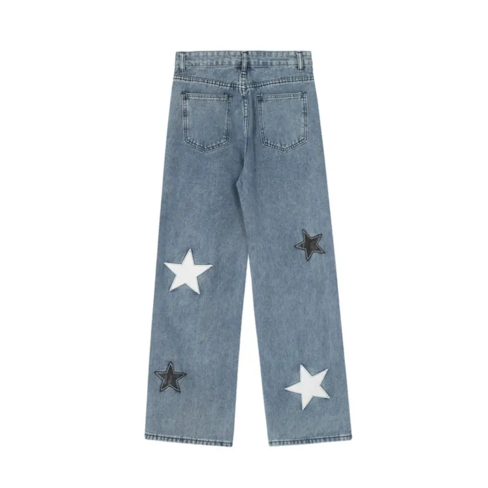 "Vintage Street Star Patchwork Straight" Jeans