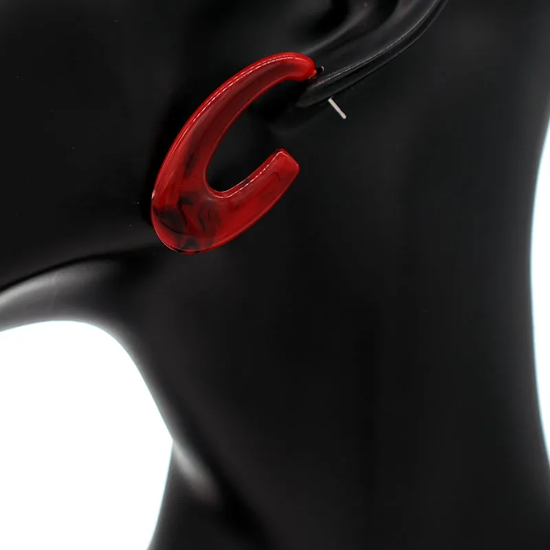 Red Acetate Acrylic Oval Post Hoop Earrings