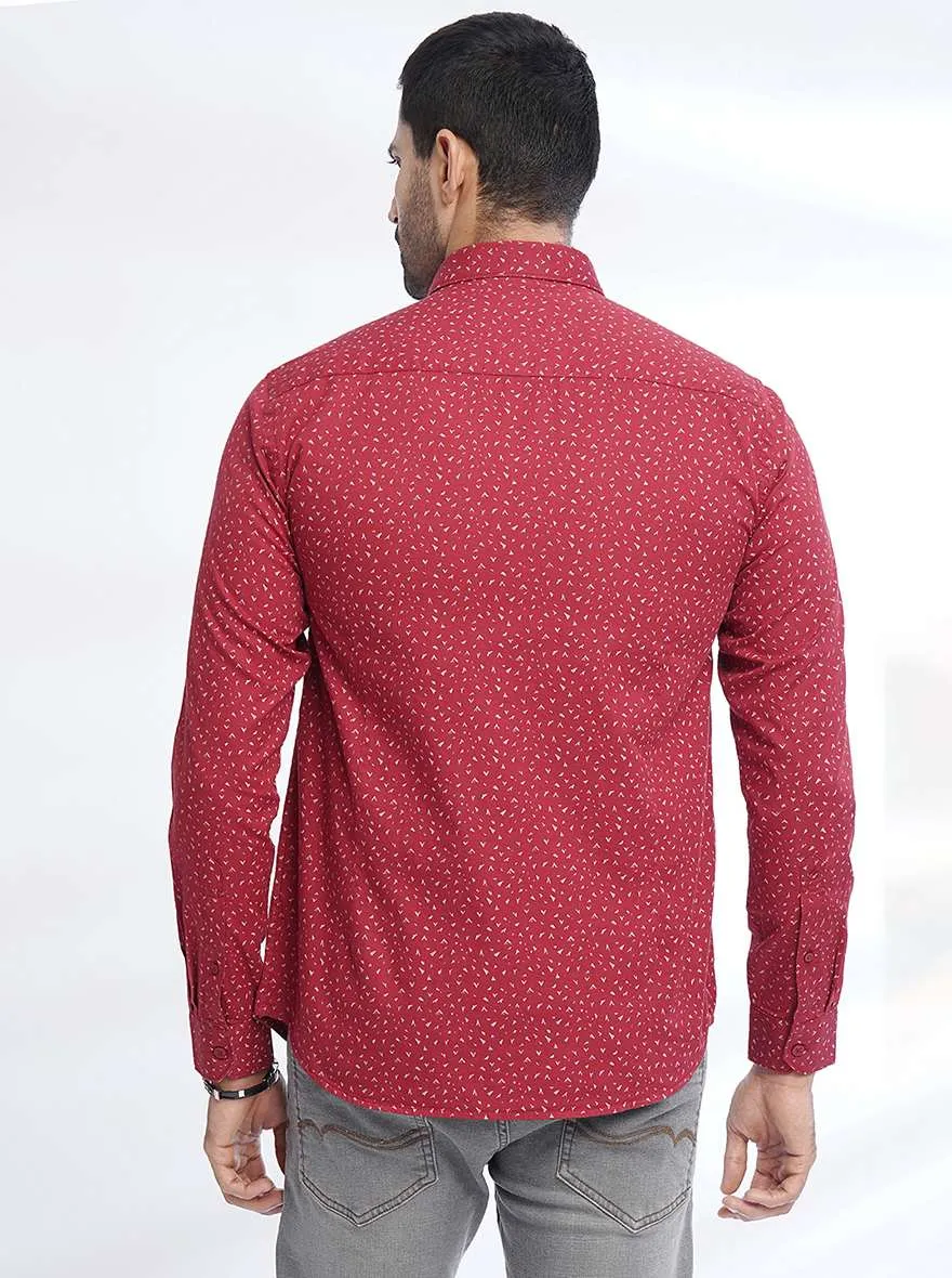 Red Printed Smart Fit Semi Casual Shirt | Greenfibre