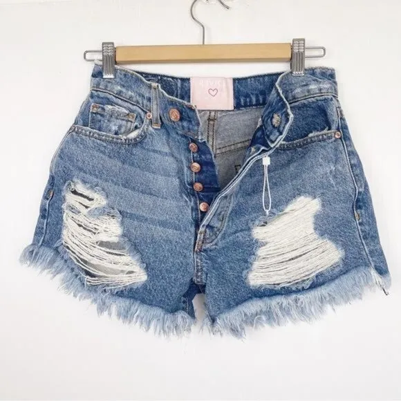 REVICE high waisted shorts Malibu cut off Distressed frayed hem 25