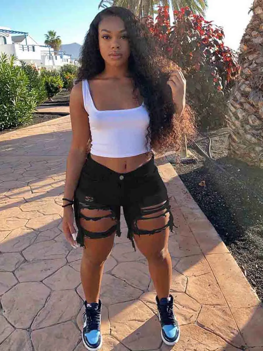 Ripped shorts with design-D435 | Inspanda