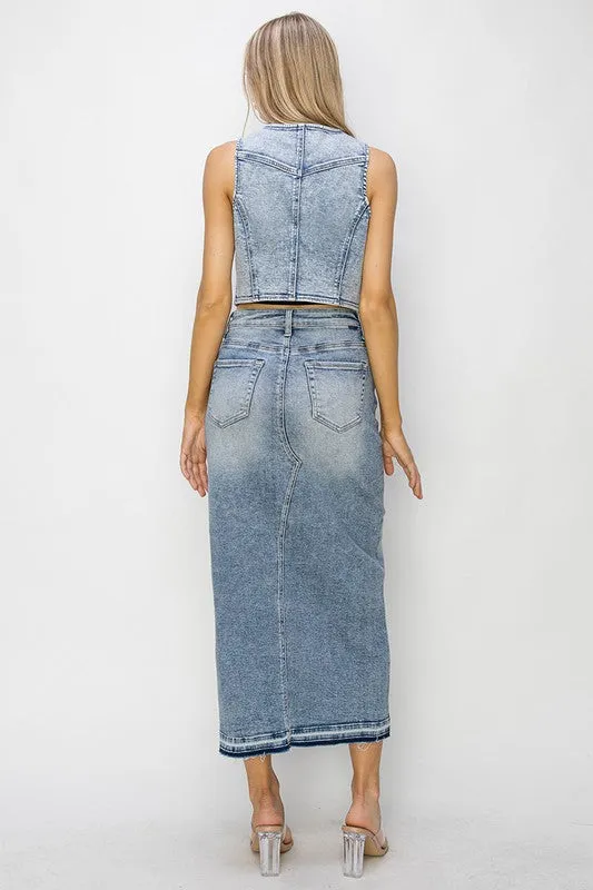 RISEN Button Down Crop Denim Vest