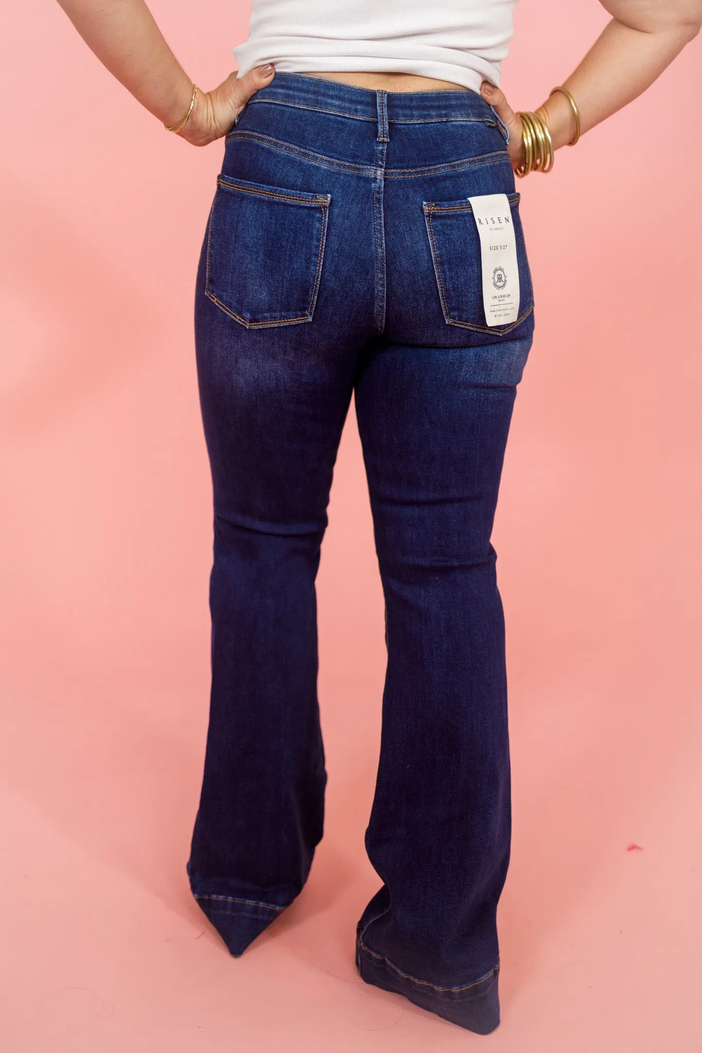 Risen Dark Wash High Rise Flares, REG   CURVY