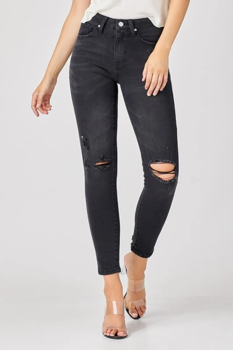 Risen Mid-Rise Black Straight Jeans